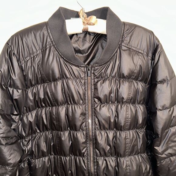 Athleta 1X Black Bomber Style Full Zip Puffer Winter Jacket - Picture 3 of 16
